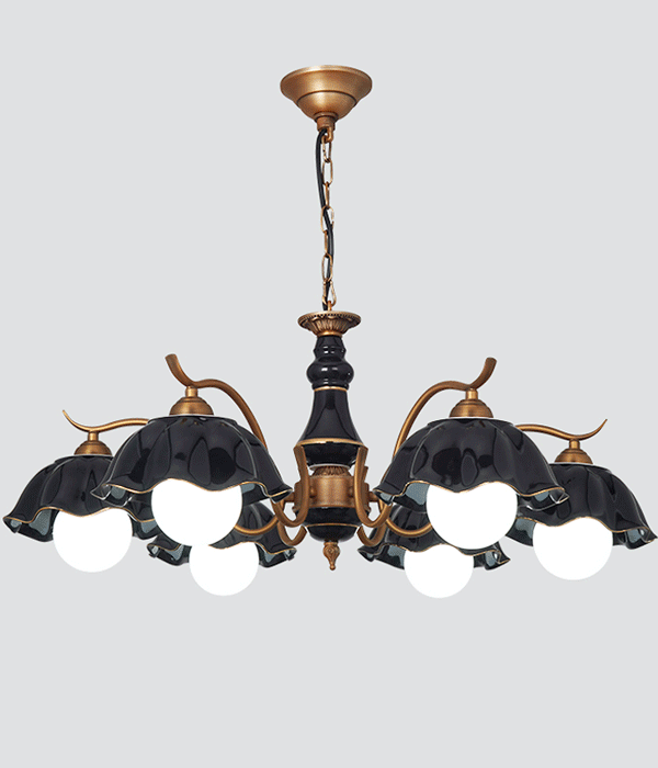 버터린 6등 블랙 도자기직부등 펜던트전등 식탁등